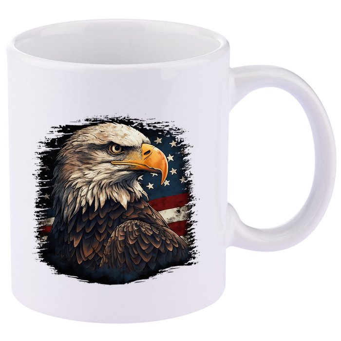 Bald Eagle Us American Flag 4th Of July Proud Patriotic 11oz C Handle Ceramic Mug