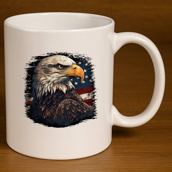 Bald Eagle Us American Flag 4th Of July Proud Patriotic 11oz C Handle Ceramic Mug