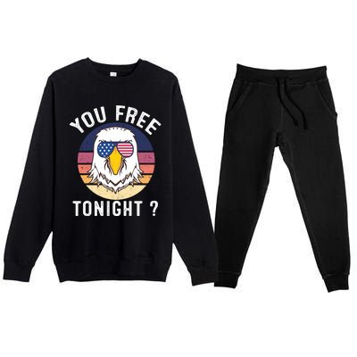 Bald Eagle Usa Flag Sunglasses Funny You Free Tonight ? Gift Premium Crewneck Sweatsuit Set