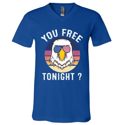 Bald Eagle Usa Flag Sunglasses Funny You Free Tonight ? Gift V-Neck T-Shirt