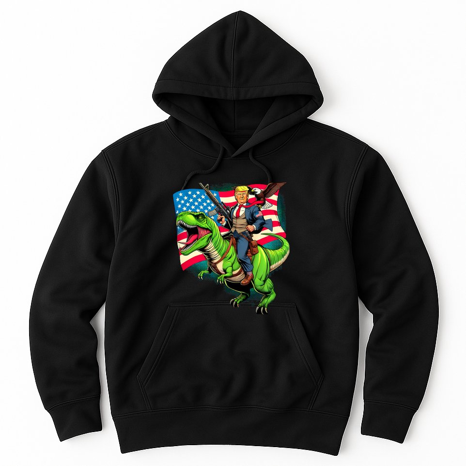 Bald Eagle Us Flag Trump Riding A Trex Hoodie