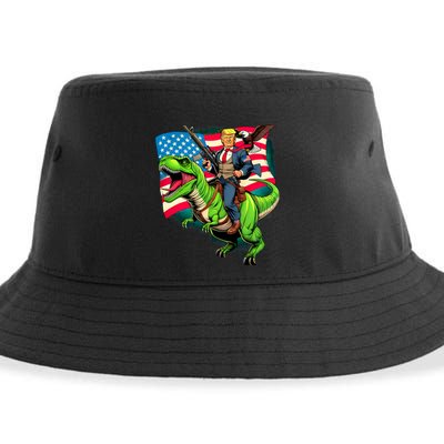 Bald Eagle Us Flag Trump Riding A Trex Sustainable Bucket Hat