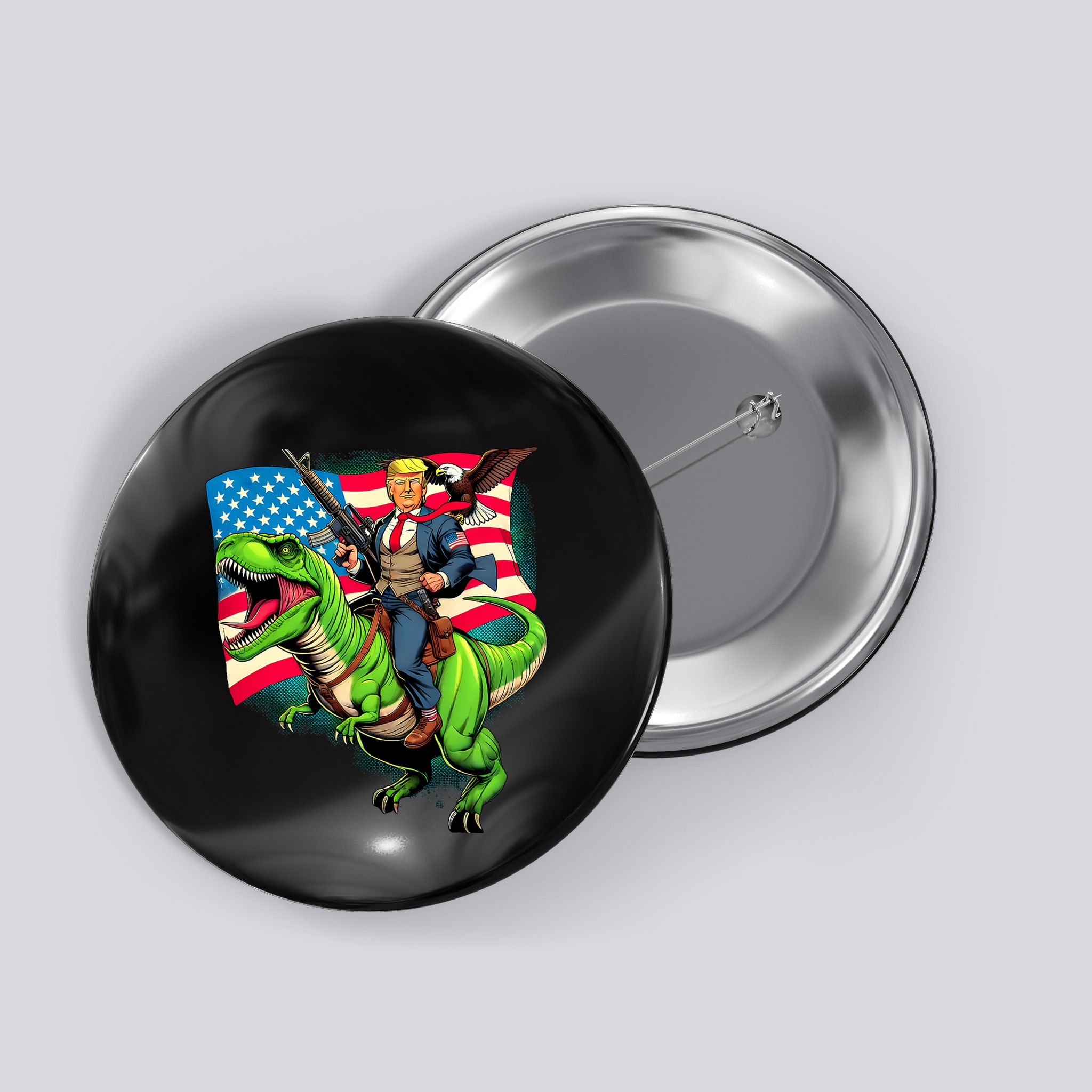 Bald Eagle Us Flag Trump Riding A Trex Button