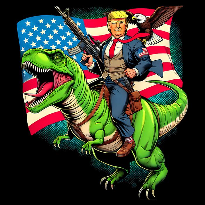 Bald Eagle Us Flag Trump Riding A Trex Button