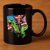 Bald Eagle Us Flag Trump Riding A Trex 11oz C Handle Ceramic Mug