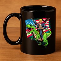 Bald Eagle Us Flag Trump Riding A Trex 11oz C Handle Ceramic Mug