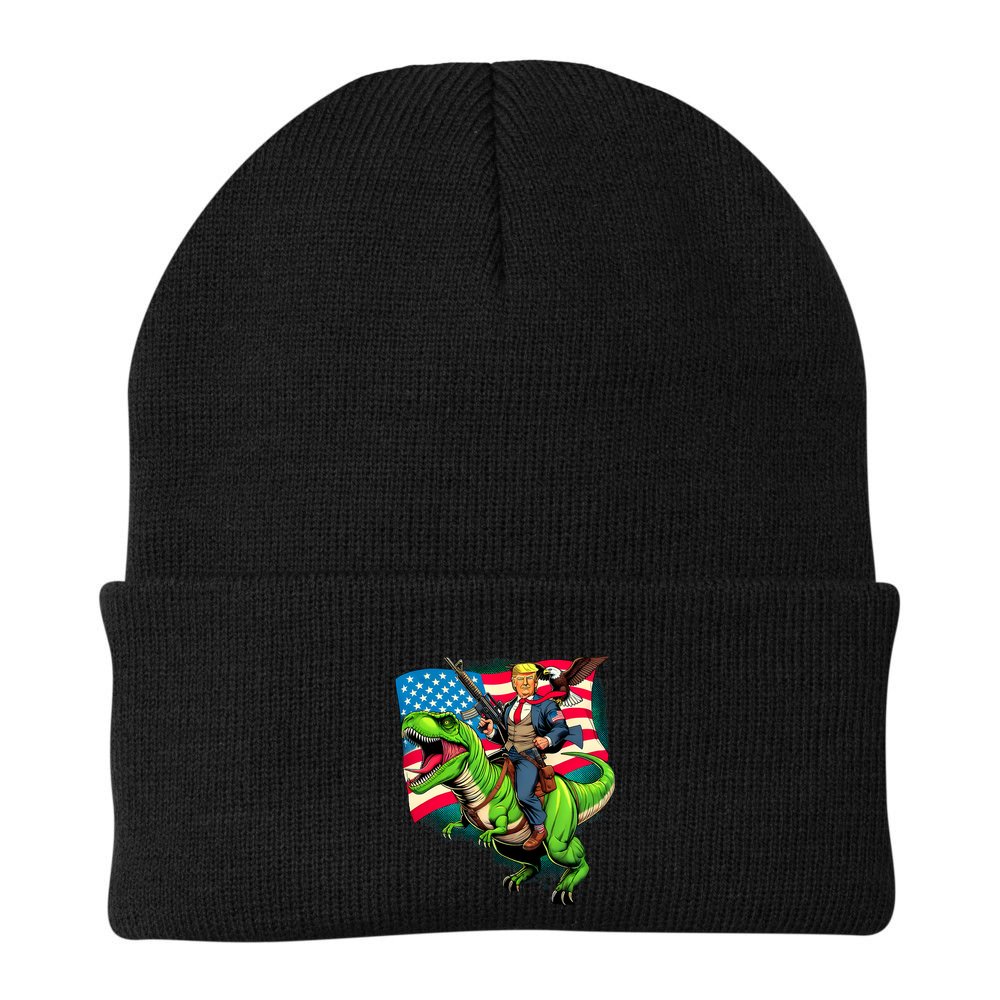 Bald Eagle Us Flag Trump Riding A Trex Beanie