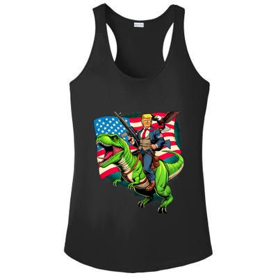 Bald Eagle Us Flag Trump Riding A Trex Ladies PosiCharge Competitor Racerback Tank