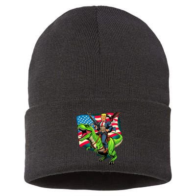 Bald Eagle Us Flag Trump Riding A Trex Sustainable Knit Beanie