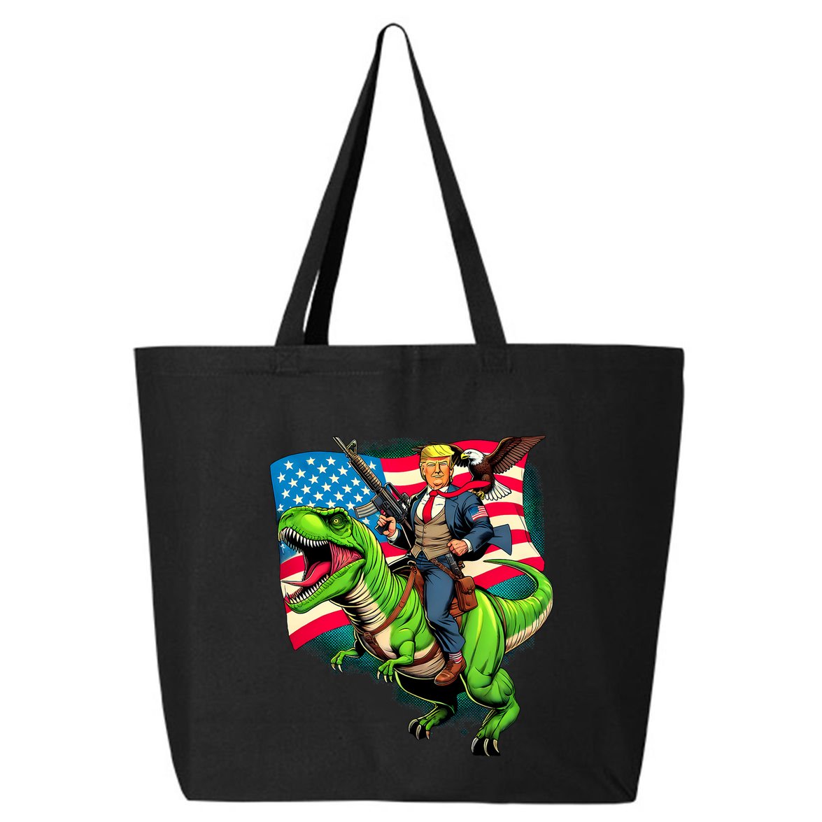 Bald Eagle Us Flag Trump Riding A Trex 25L Jumbo Tote