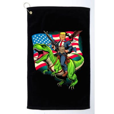 Bald Eagle Us Flag Trump Riding A Trex Golf Towel