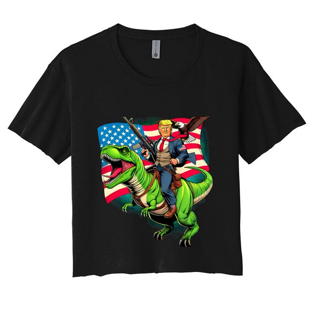 Bald Eagle Us Flag Trump Riding A Trex Crop Top