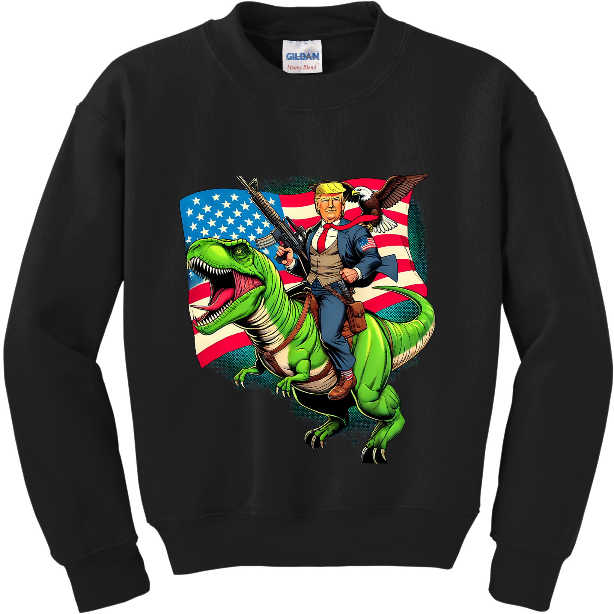 Bald Eagle Us Flag Trump Riding A Trex Kids Sweatshirt