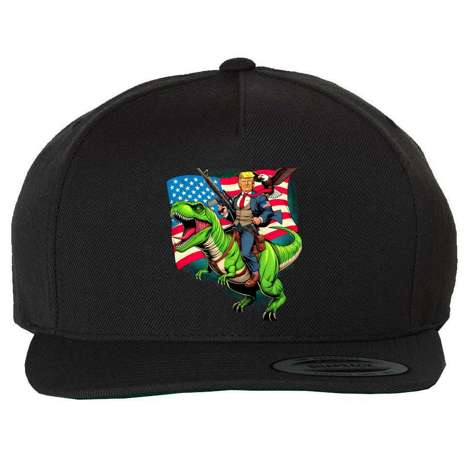 Bald Eagle Us Flag Trump Riding A Trex Wool Snapback Cap