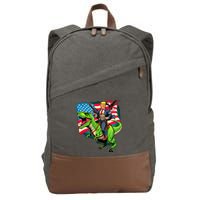 Bald Eagle Us Flag Trump Riding A Trex Cotton Canvas Backpack