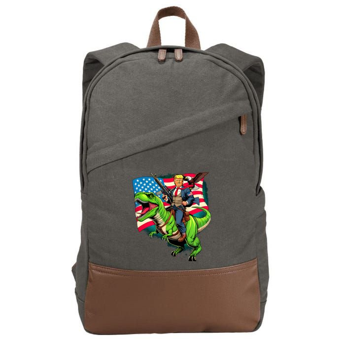 Bald Eagle Us Flag Trump Riding A Trex Cotton Canvas Backpack