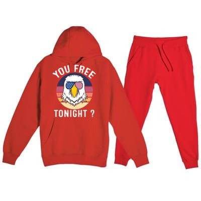 Bald Eagle Usa Flag Sunglasses Funny You Free Tonight ? Cute Gift Premium Hooded Sweatsuit Set