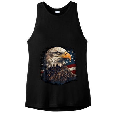 Bald Eagle Us American Flag 4th Of July Proud Patriotic Ladies PosiCharge Tri-Blend Wicking Tank