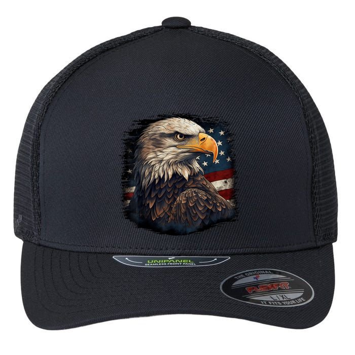 Bald Eagle Us American Flag 4th Of July Proud Patriotic Flexfit Unipanel Trucker Cap
