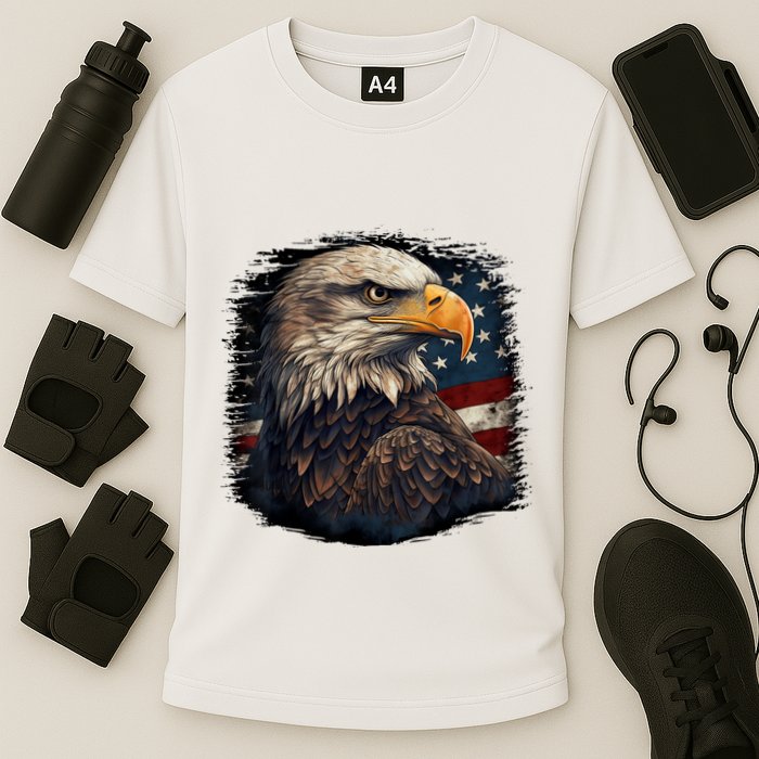 Bald Eagle Us American Flag 4th Of July Proud Patriotic Cooling Performance Crew T-Shirt