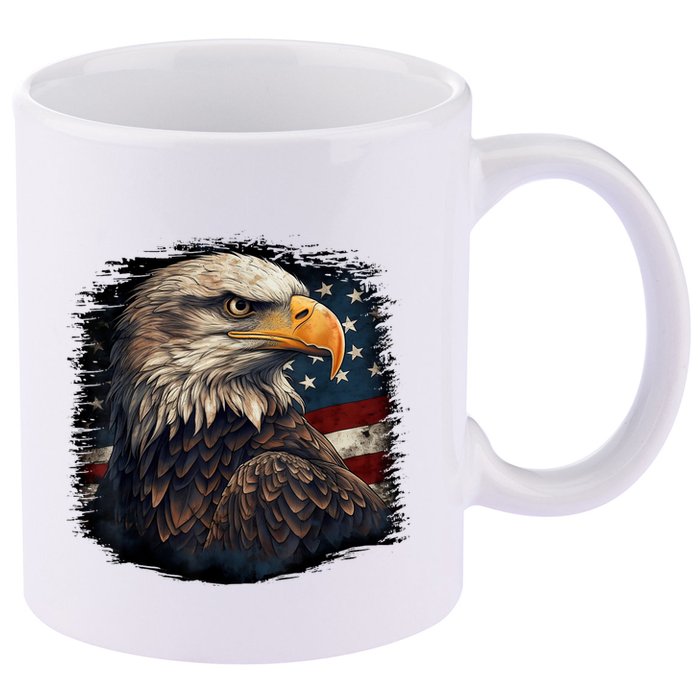 Bald Eagle Us American Flag 4th Of July Proud Patriotic 11oz C Handle Ceramic Mug