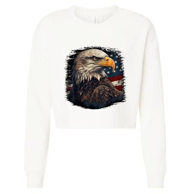 Bald Eagle Us American Flag 4th Of July Proud Patriotic Cropped Pullover Crew