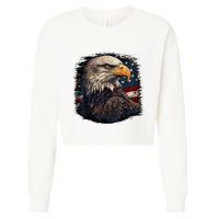 Bald Eagle Us American Flag 4th Of July Proud Patriotic Cropped Pullover Crew