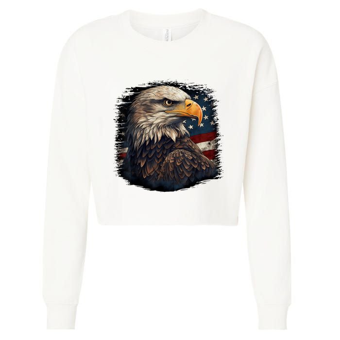 Bald Eagle Us American Flag 4th Of July Proud Patriotic Cropped Pullover Crew