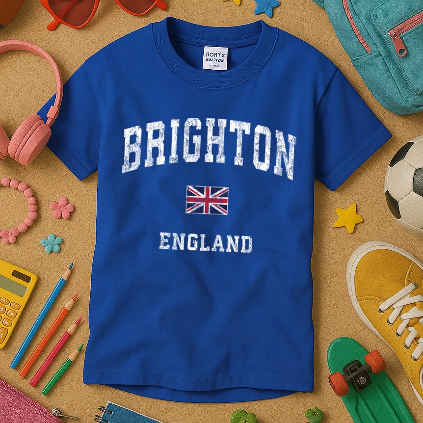 Brighton England Vintage Athletic Sports Design Cool Gift Kids T-Shirt