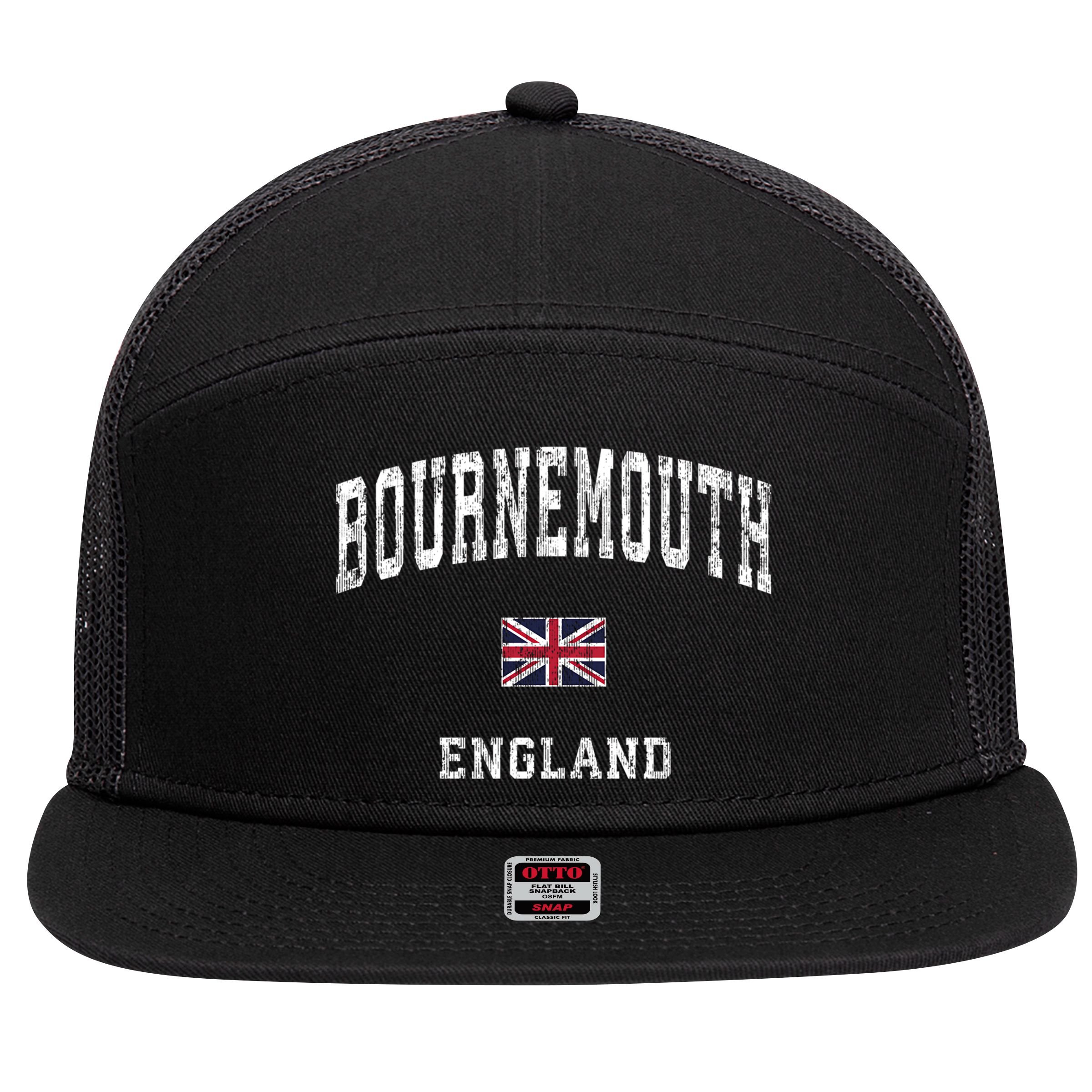 Bournemouth England Vintage Athletic Sports Design 7 Panel Mesh Trucker Snapback Hat