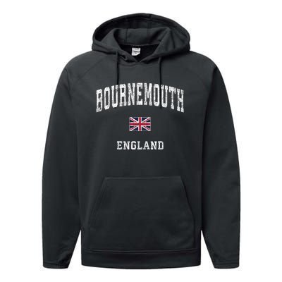 Bournemouth England Vintage Athletic Sports Design Performance Fleece Hoodie