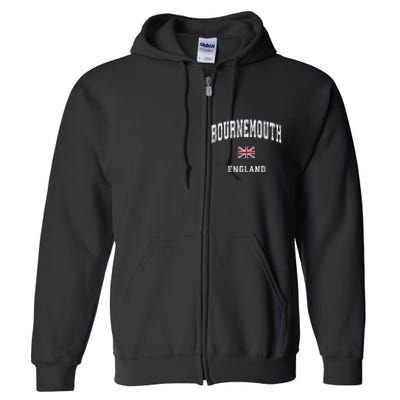 Bournemouth England Vintage Athletic Sports Design Full Zip Hoodie