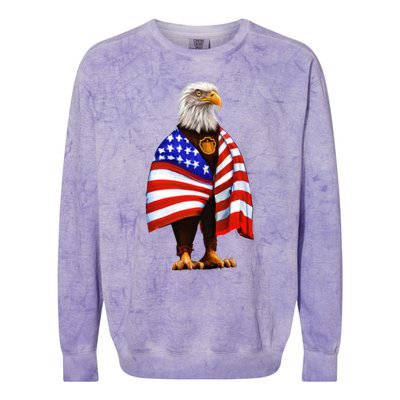 Bald Eagle Wearing An American Flag Great Gift Patriotic Eagle Great Gift Colorblast Crewneck Sweatshirt