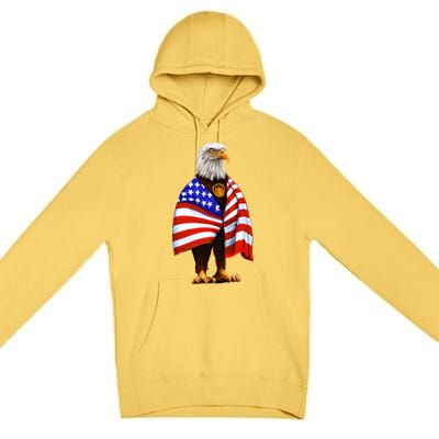 Bald Eagle Wearing An American Flag Great Gift Patriotic Eagle Great Gift Premium Pullover Hoodie