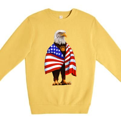 Bald Eagle Wearing An American Flag Great Gift Patriotic Eagle Great Gift Premium Crewneck Sweatshirt