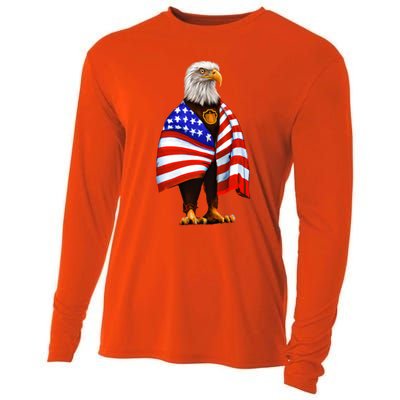 Bald Eagle Wearing An American Flag Great Gift Patriotic Eagle Great Gift Cooling Performance Long Sleeve Crew