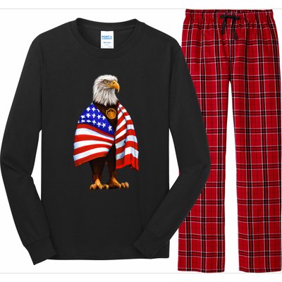 Bald Eagle Wearing An American Flag Great Gift Patriotic Eagle Great Gift Long Sleeve Pajama Set