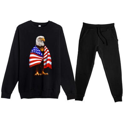 Bald Eagle Wearing An American Flag Great Gift Patriotic Eagle Great Gift Premium Crewneck Sweatsuit Set