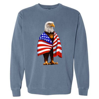 Bald Eagle Wearing An American Flag Great Gift Patriotic Eagle Great Gift Garment-Dyed Sweatshirt