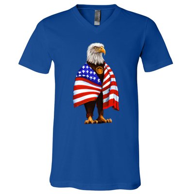 Bald Eagle Wearing An American Flag Great Gift Patriotic Eagle Great Gift V-Neck T-Shirt