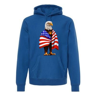 Bald Eagle Wearing An American Flag Great Gift Patriotic Eagle Great Gift Premium Hoodie