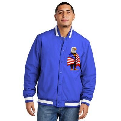 Bald Eagle Wearing An American Flag Great Gift Patriotic Eagle Great Gift Insulated Varsity Jacket