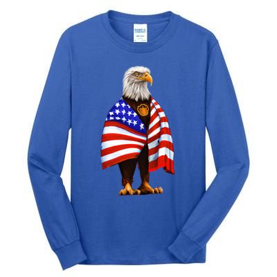 Bald Eagle Wearing An American Flag Great Gift Patriotic Eagle Great Gift Tall Long Sleeve T-Shirt