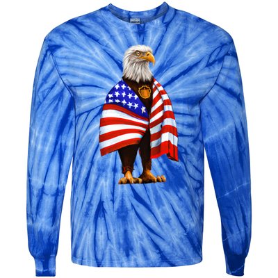 Bald Eagle Wearing An American Flag Great Gift Patriotic Eagle Great Gift Tie-Dye Long Sleeve Shirt