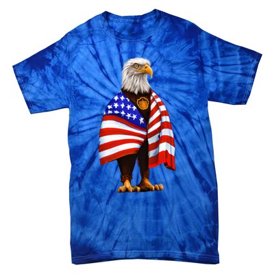 Bald Eagle Wearing An American Flag Great Gift Patriotic Eagle Great Gift Tie-Dye T-Shirt