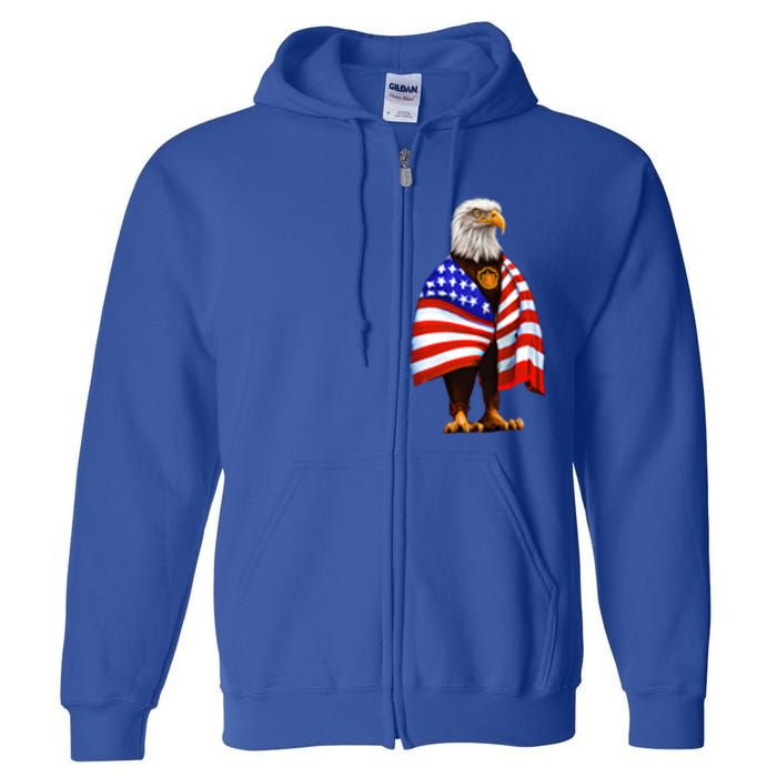 Bald Eagle Wearing An American Flag Great Gift Patriotic Eagle Great Gift Full Zip Hoodie