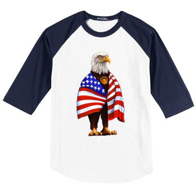 Bald Eagle Wearing An American Flag Great Gift Patriotic Eagle Great Gift Baseball Sleeve Shirt