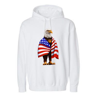 Bald Eagle Wearing An American Flag Great Gift Patriotic Eagle Great Gift Garment-Dyed Fleece Hoodie