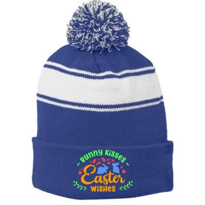 Bunny Easter Wishes Rabbit Owner Lover Gift Stripe Pom Pom Beanie