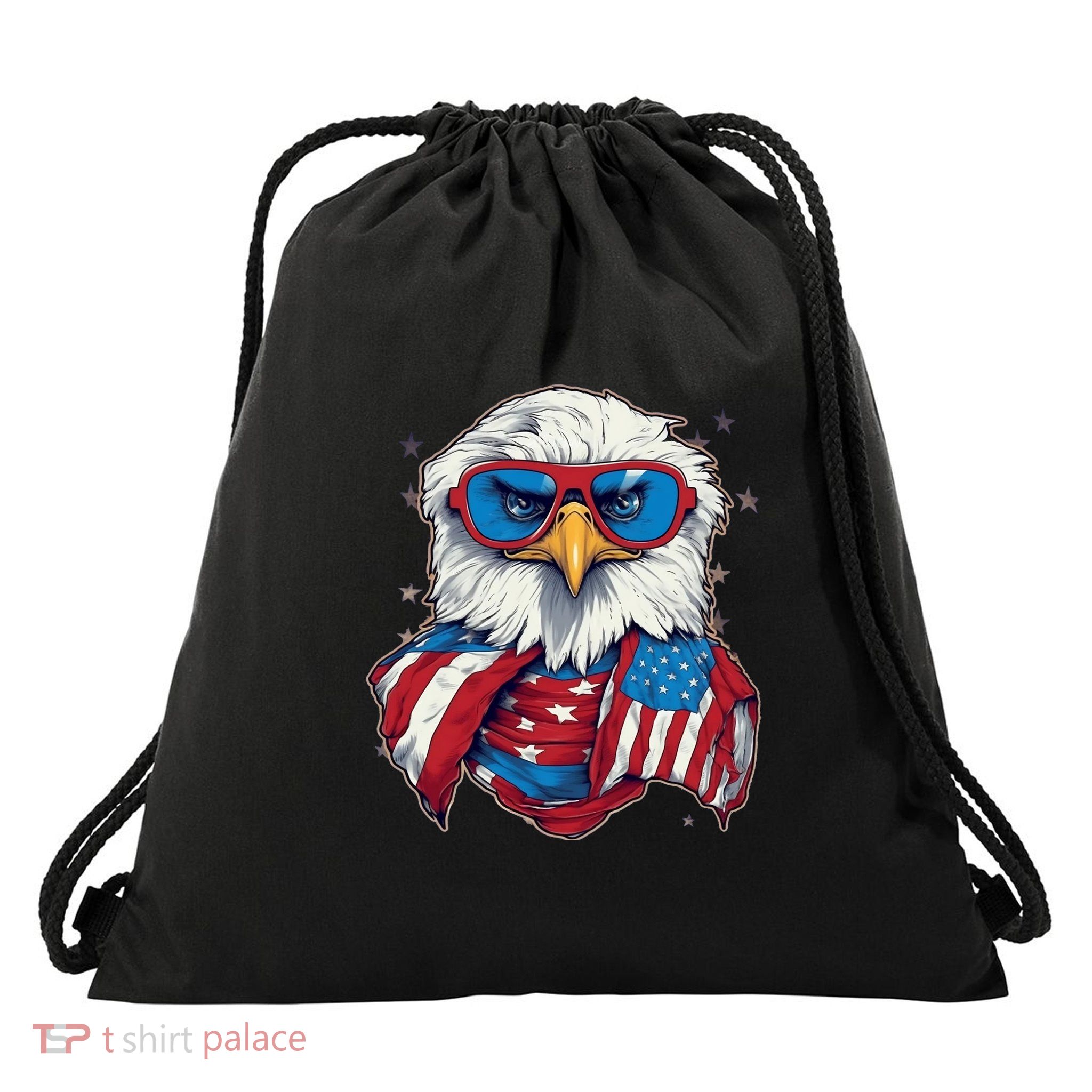 Bald Eagle With American Flag IA Drawstring Bag